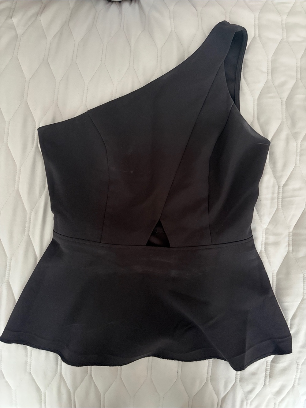 Dynamite Black One-Shoulder Peplum Top